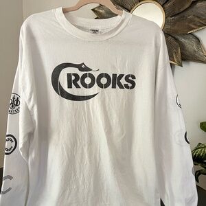 Crooks & Castles Snake Logo Long Sleeve Tee White Black Men's Size XL